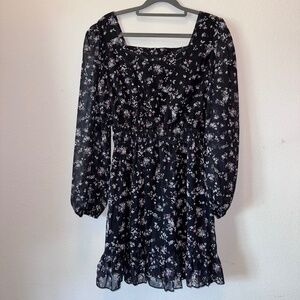 Brand New Black Floral Long Sleeve Mini Dress – | Size Small (US 4-6)